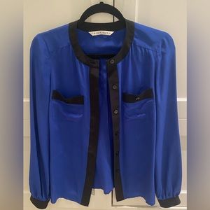 Trina Turk 100% silk blouse, blue with black detail